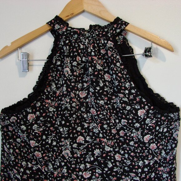 Anthropologie Maeve Floral Crochet Lace Halter Blouse Top Black Size Medium - Picture 14 of 16